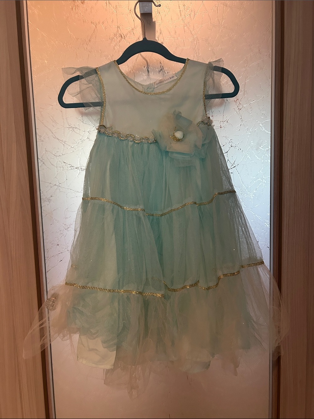 Pottery Barn Kids Aqua Tulle Party Dress with Gold Accents